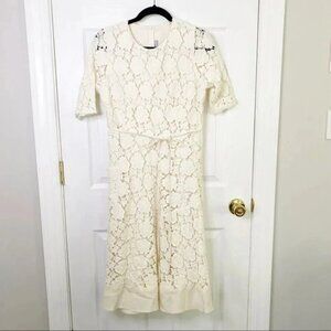 MORGAN LEFAY New York Cotton Blend Off White Lace‎ Pockets Midi Dress